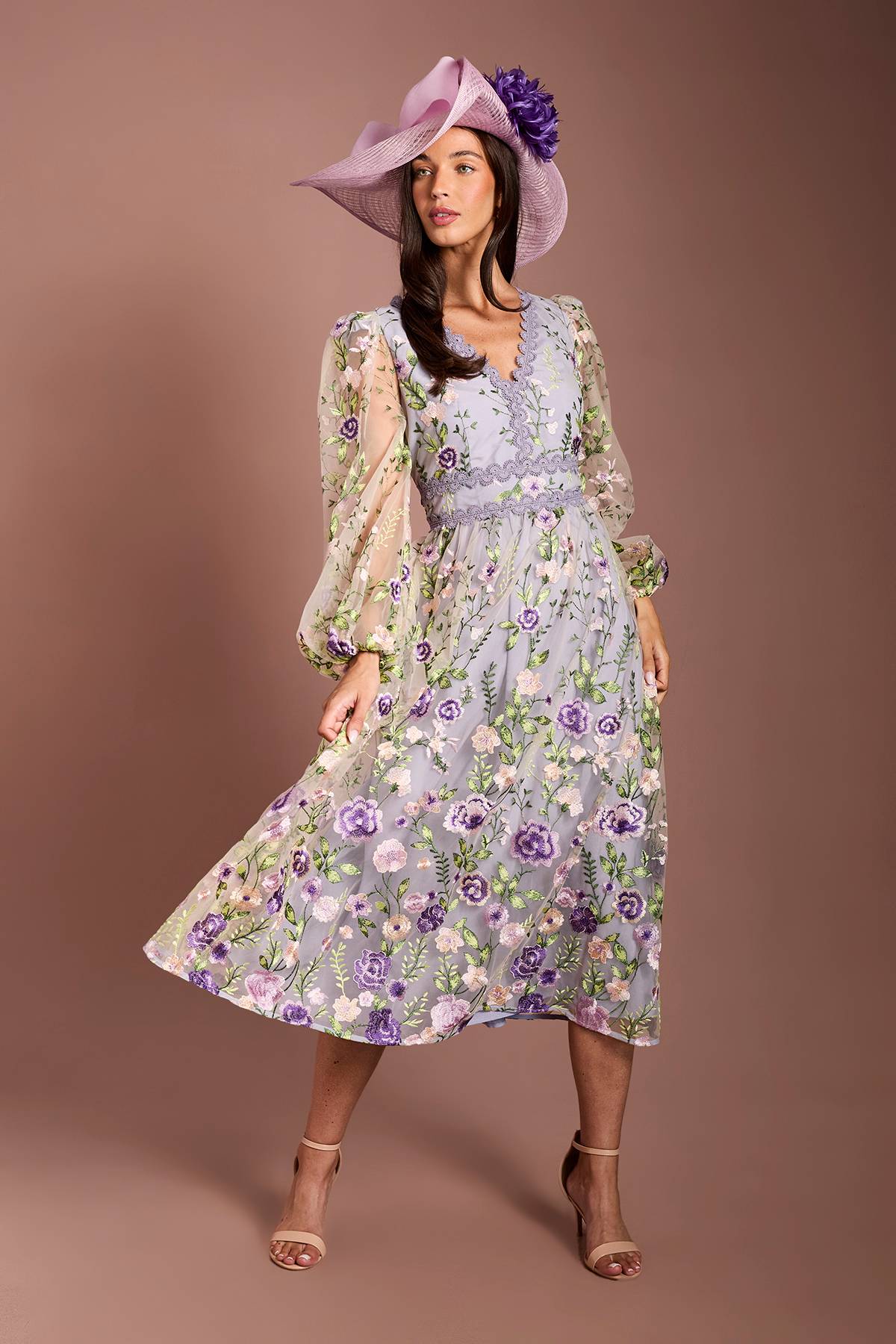 Coast Robe Midi En Mesh Brodé À Manches Longues Lisa Tan
