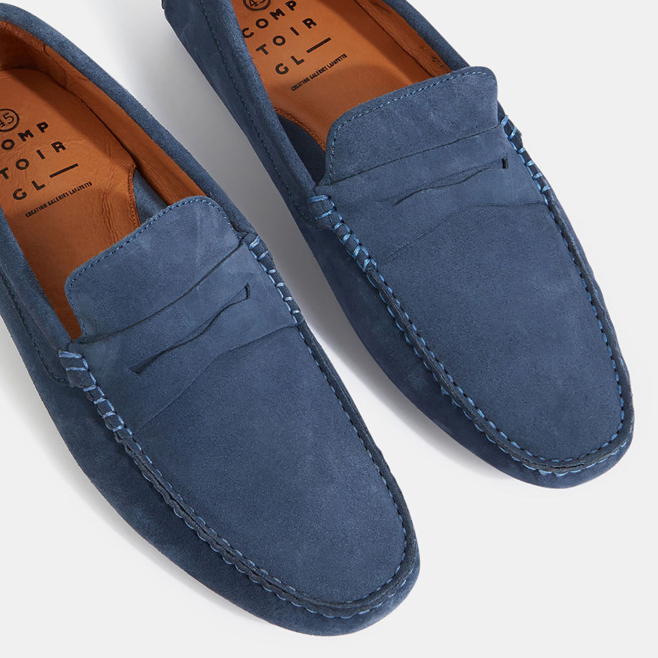 Comptoir GL Mocassins en Velours de Cuir Diego bleu jean
