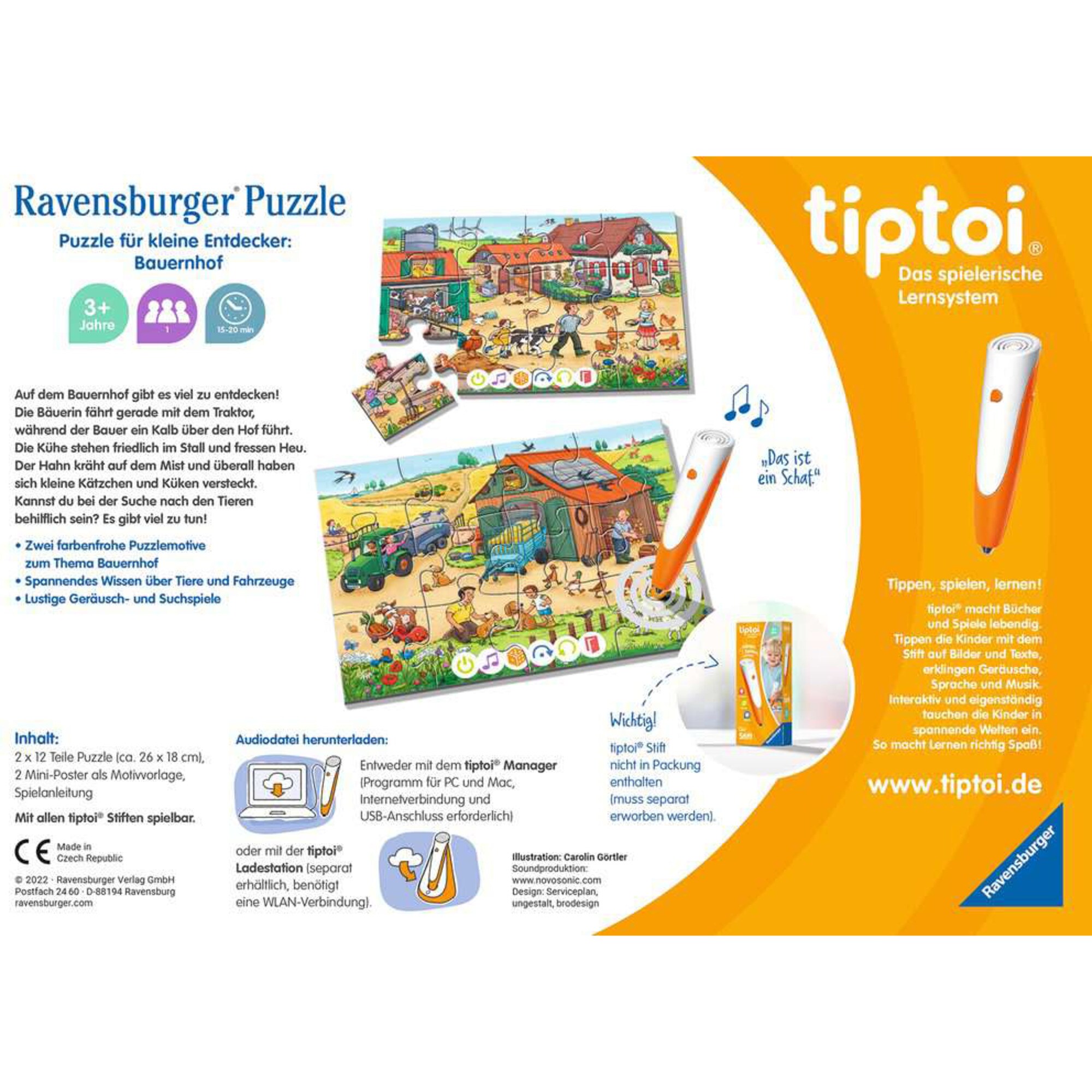Ravensburger Puzzle tiptoi Puzzle für kleine Entdecker: Bauernhof