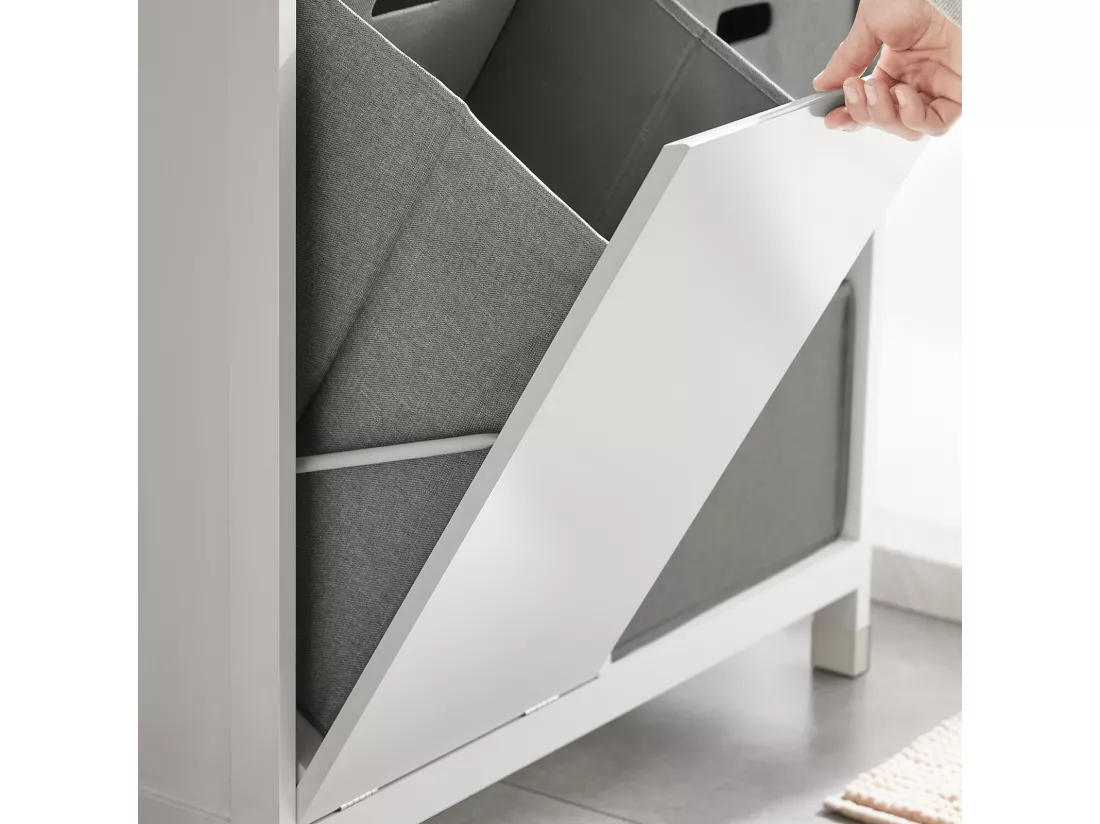 Placard Meuble Bas De Salle De Bain Avec 1 Tiroir, 1 Panier À Linge 3 Panier, Sacs À Linge, BZr77-w