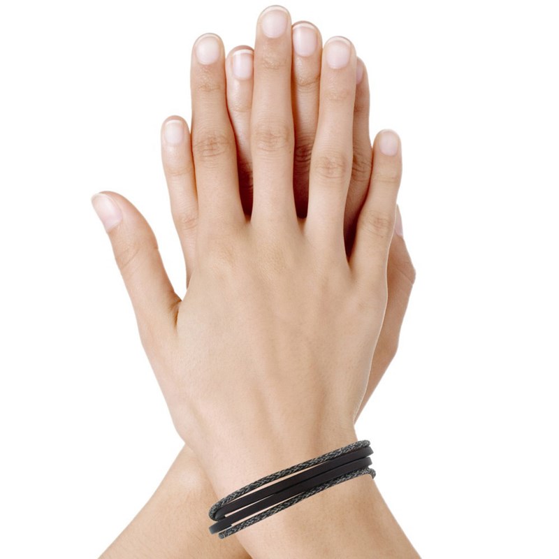 Bracelet Femme Cuir Noir et Chiné Deux Liens - Classics - Blanc