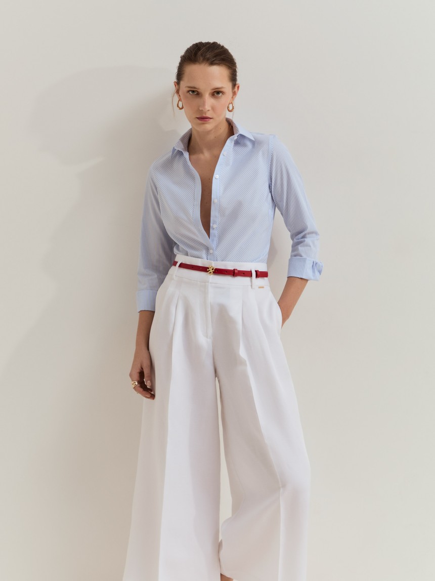 Camisa regular fit às riscas em algodão