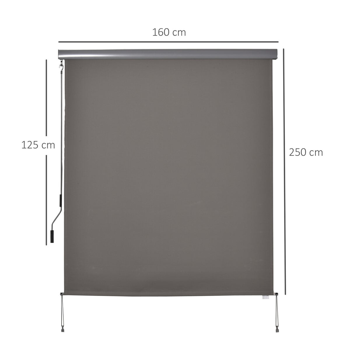 Outsunny verticale zonwering, verticale zonwering met handzwengel, 250 x 160 cm, polyester doek + aluminium, grijs