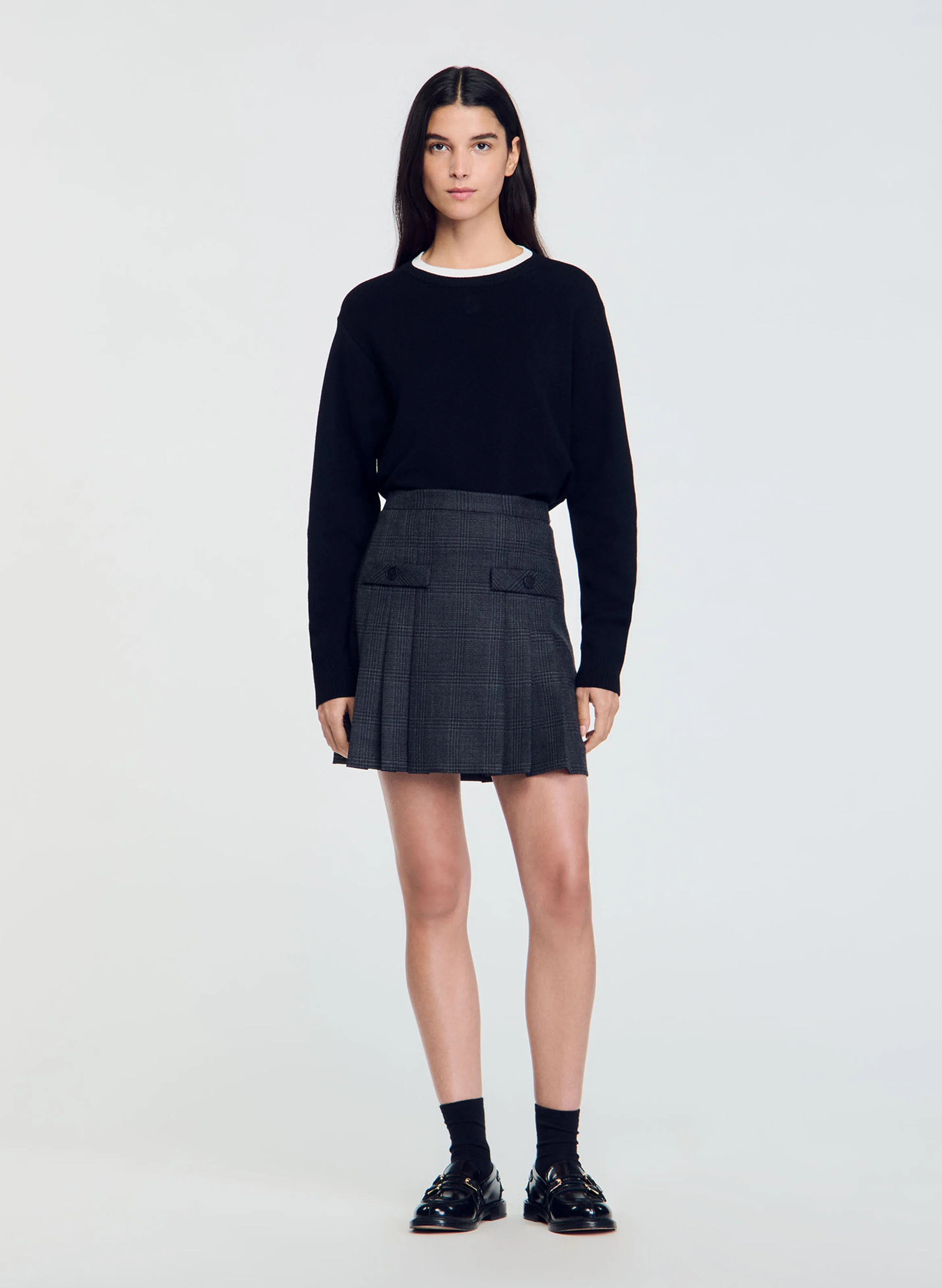 Pull col rond droit en laine mélangée | Noir