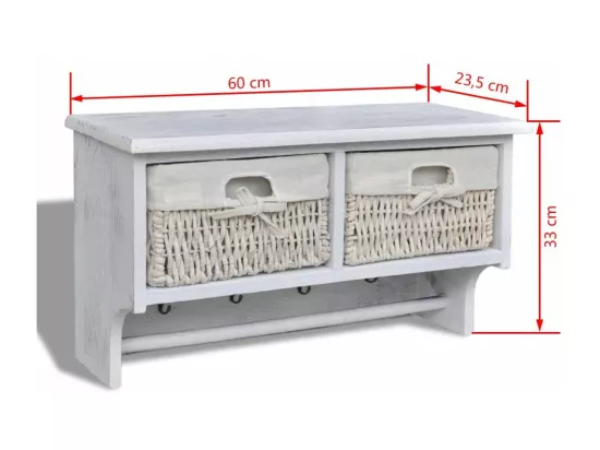 Porte-manteau Blanc 60x23,5x33 Bois de Paulownia