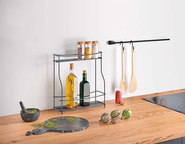 metaltex Gewürzregal Balsamico Lava matt schwarz 35x12x37 cm