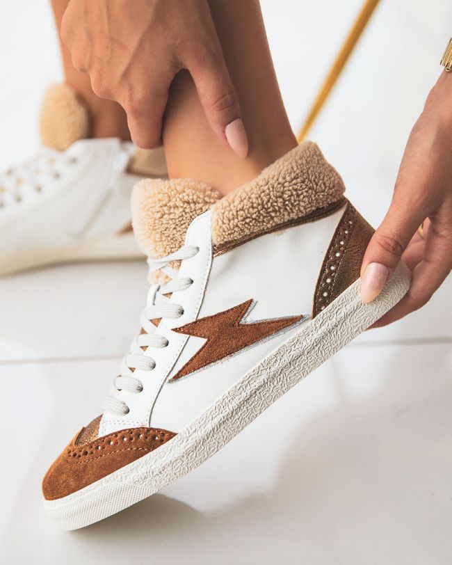 Basket femme montante camel éclair à lacets - Solène