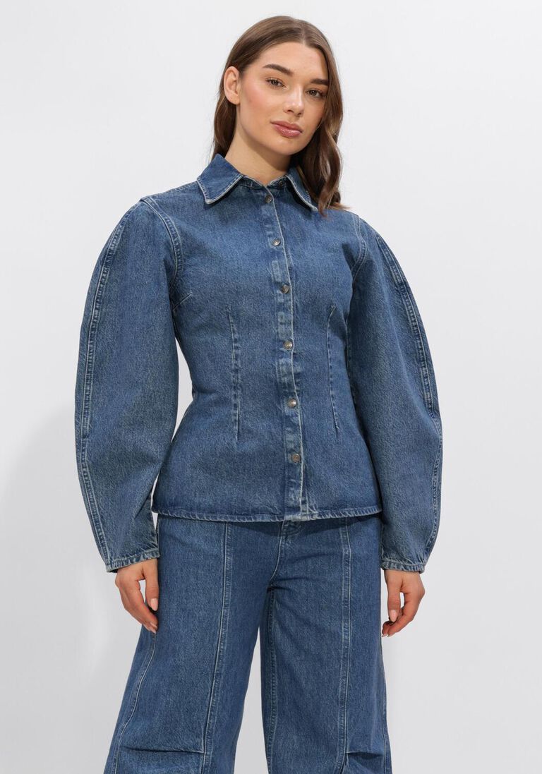 donkerblauwe rotate blouses fitted denim shirt