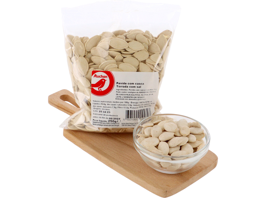 PEVIDE TORRADA COM CASCA E SAL AUCHAN 250G