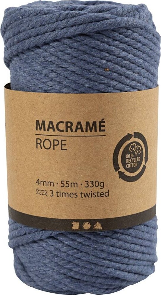 Macramé Snor - 4 MM - Blå - 55 Meter
