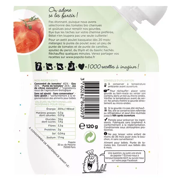 Popote Les Légumes Cabaça Tomate +6m Bio 120g