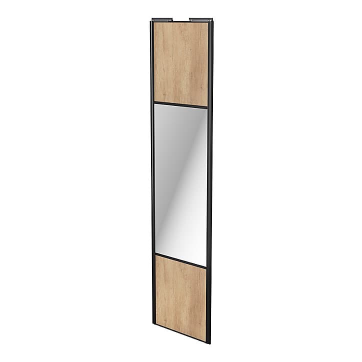 Porte de placard coulissante avec miroir effet chêne brut profil noir GoodHome Arius H. 248,5 x L. 62.2 cm + amortisseurs
