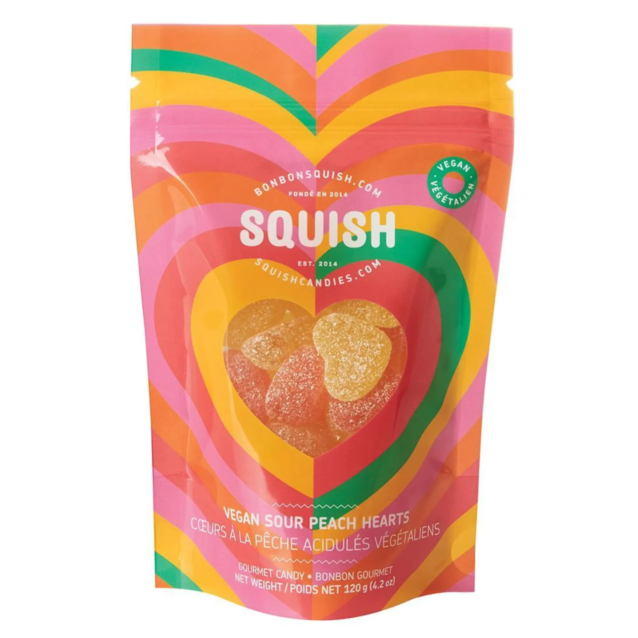 Squish Bonbons Coeurs à la Pêche Acidulés Végétaliens 120g