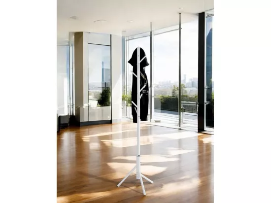 Porte-manteau avec 8 crochets en métal coloris blanc - diamètre 48 x hauteur 173 cm
