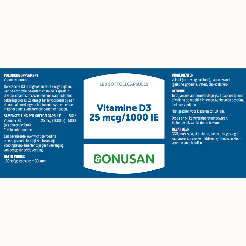 Bonusan Vitamine D3 25 mcg/1000 IE 180 softgels