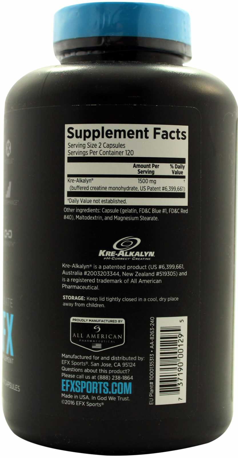 Cápsulas All American EFX Kre-Alkalyn EFX, 120 unidades