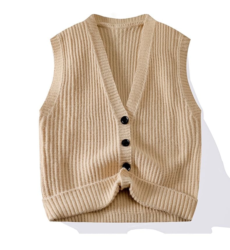 Dandyluxe - V-hals geribbeld vest met knoopjes
