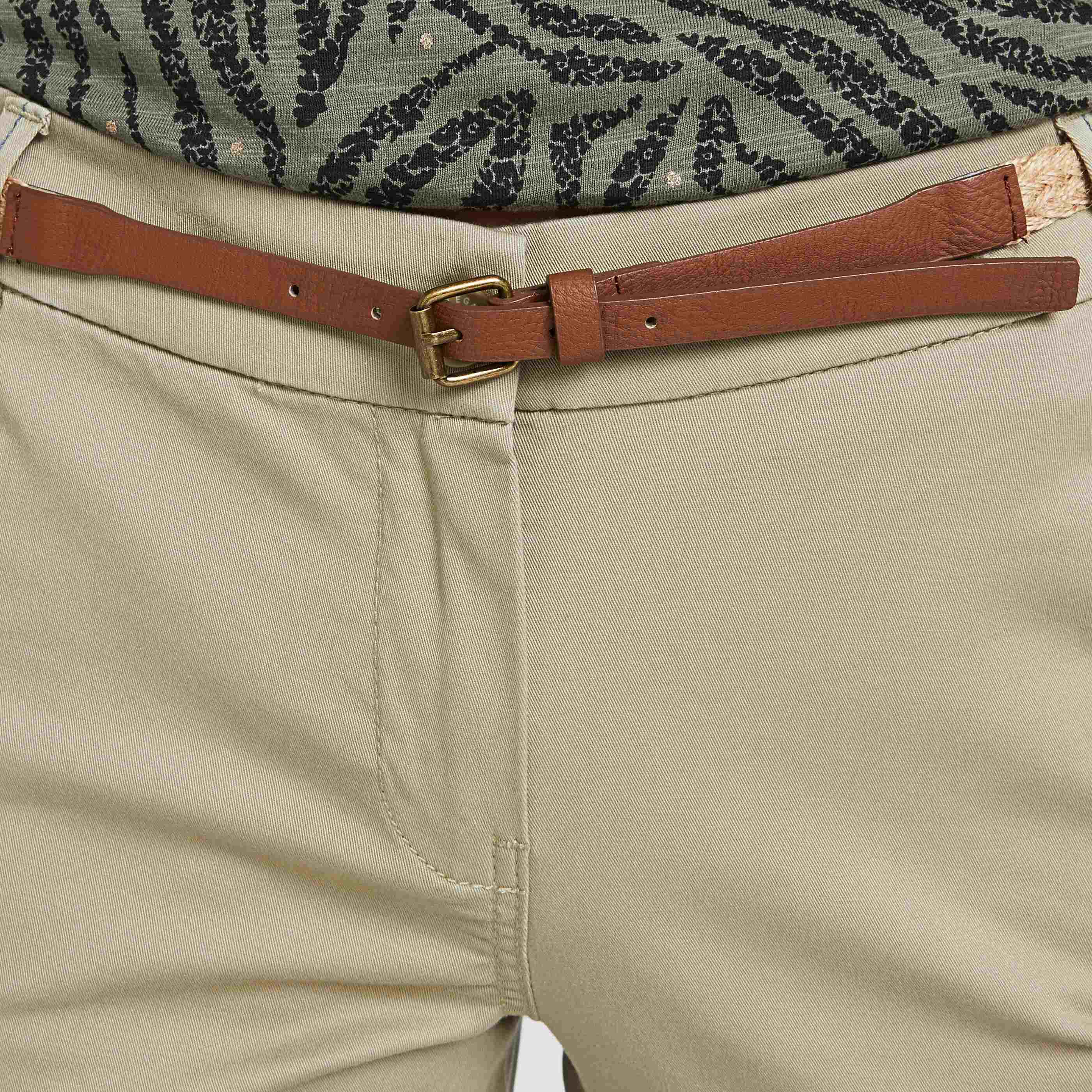 Pantalon chino avec ceinture femme - KAKI