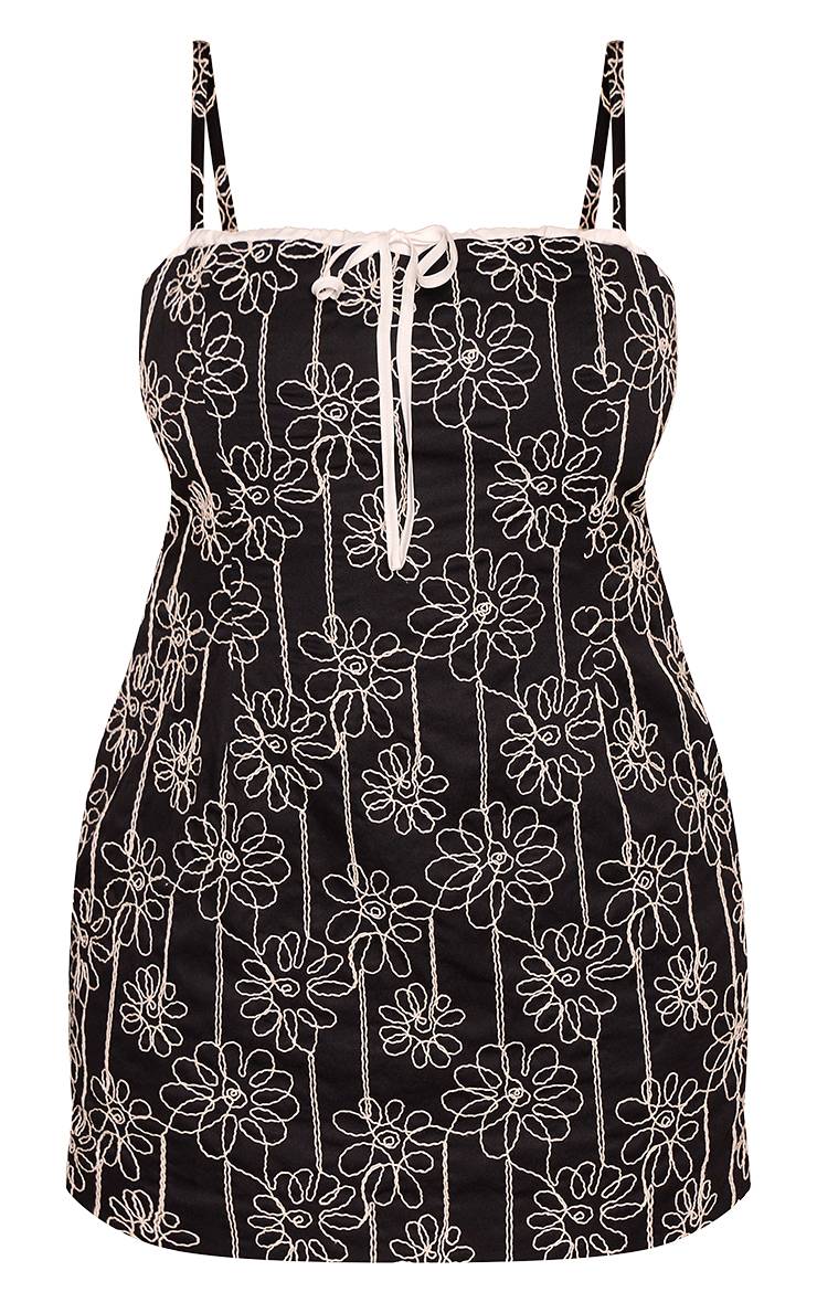 Noir Robe Courte Grande Taille À Fleurs Texturées