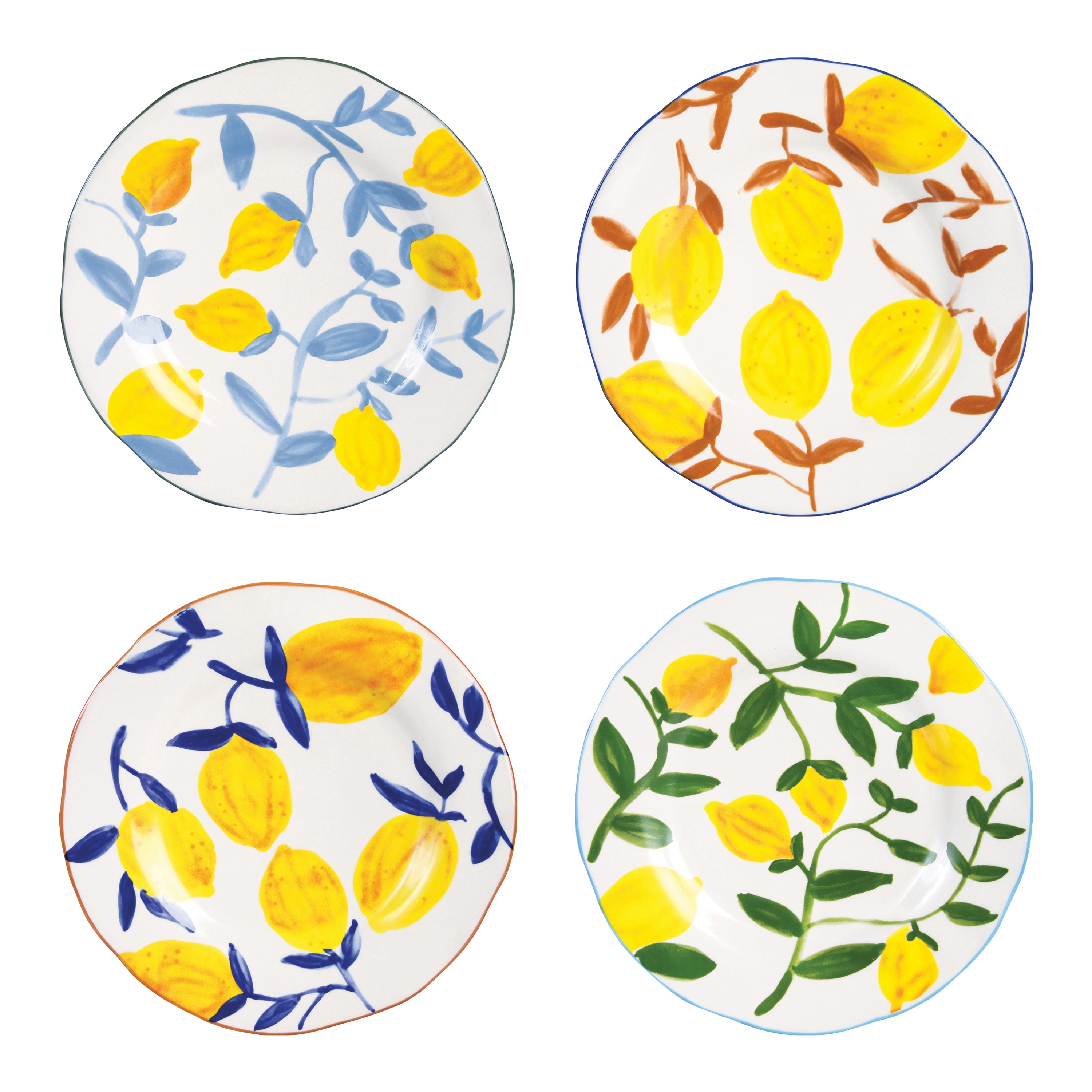 &k amsterdam Lemon Twig Bord Ã 22 cm - Set van 4
