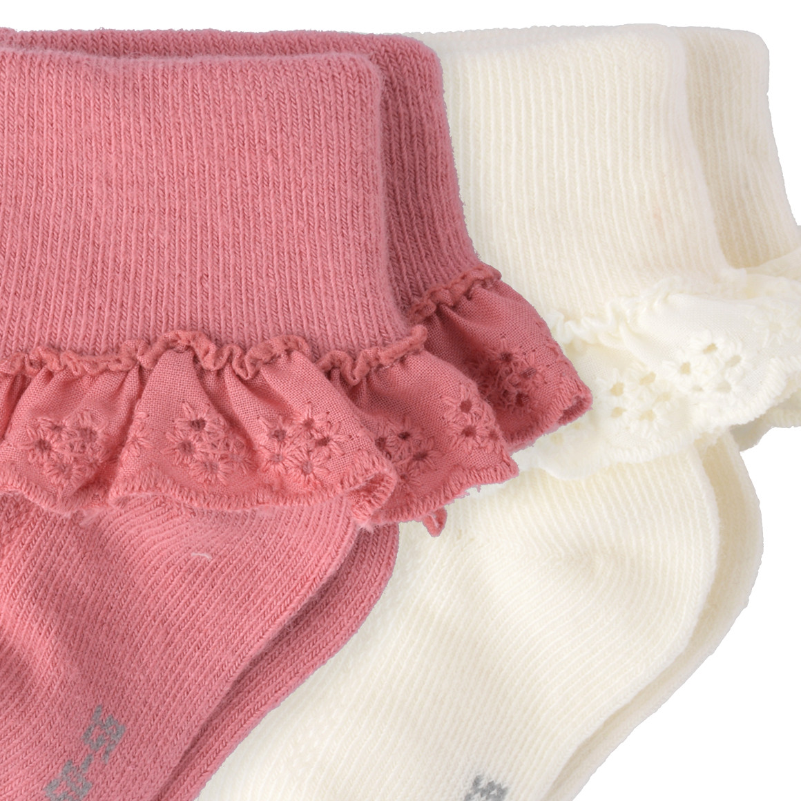 Topomini 2 Paar Newborn Socken mit Rüschen creme / altrosa
