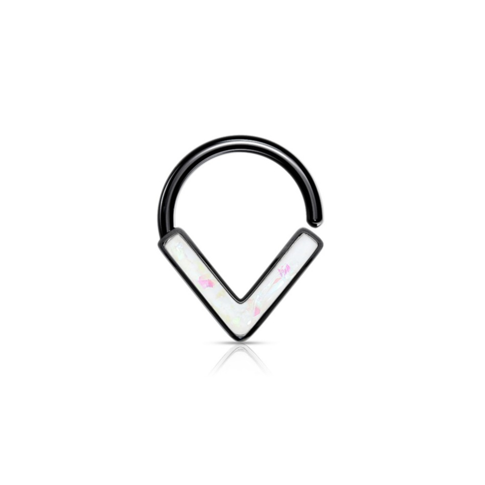 (8mm) Daith / Tragus / Septum 316L Chirurgenstahl Mehrzweck Piercing Ring Glitzer Chevron - Schwarz / Weiss