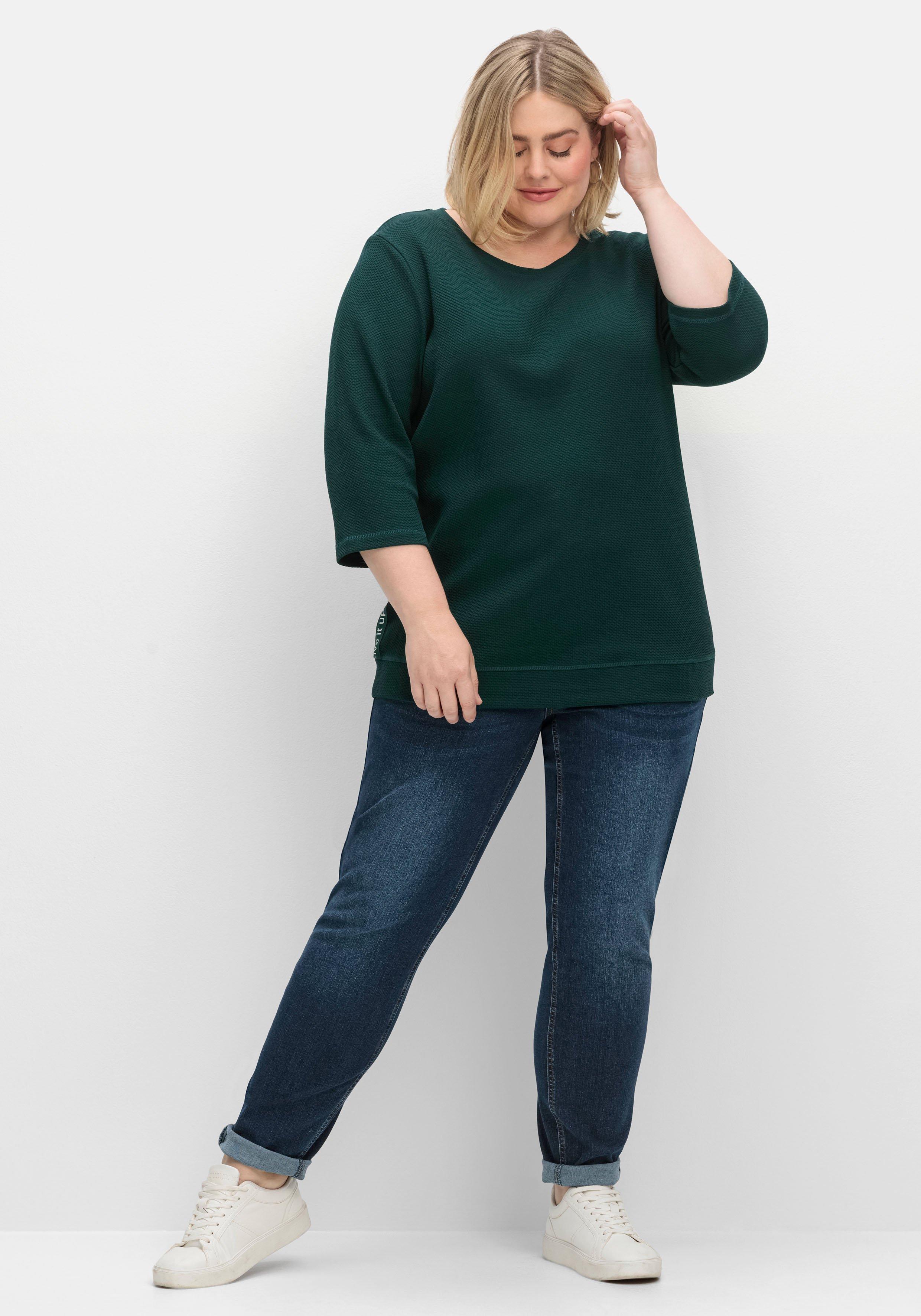 Sweatshirt aus Waffelpiqué, mit Zierband seitlich