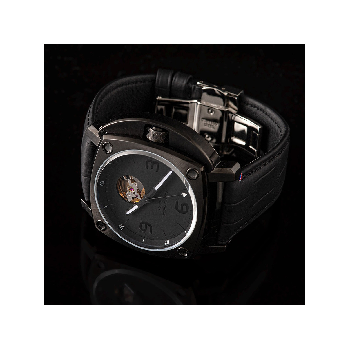 Montre HUMBERT-DROZ hd1 homme automatique, bracelet cuir noir