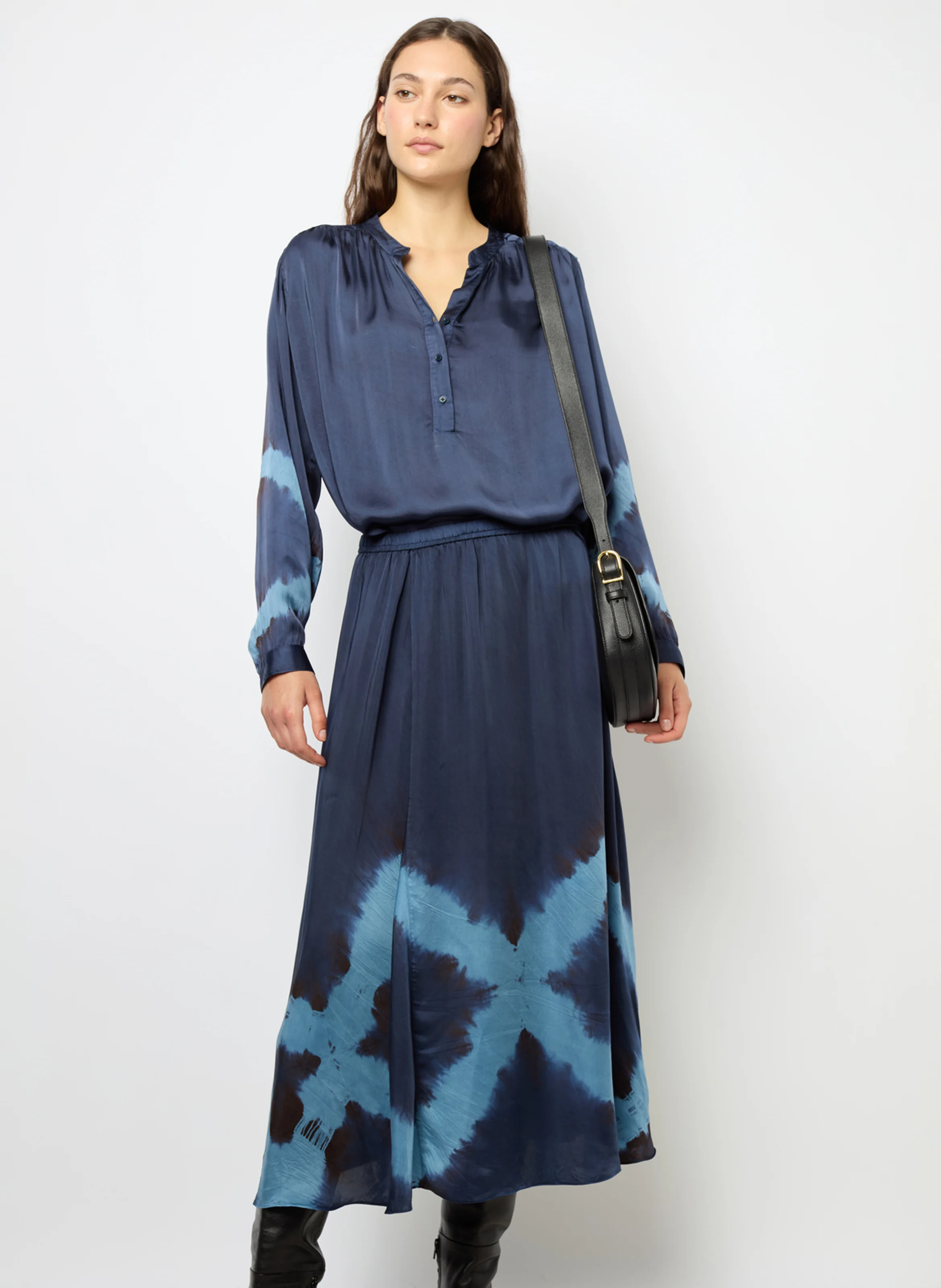 CATRIONA - Jupe longue évasée tie and dye | Bleu