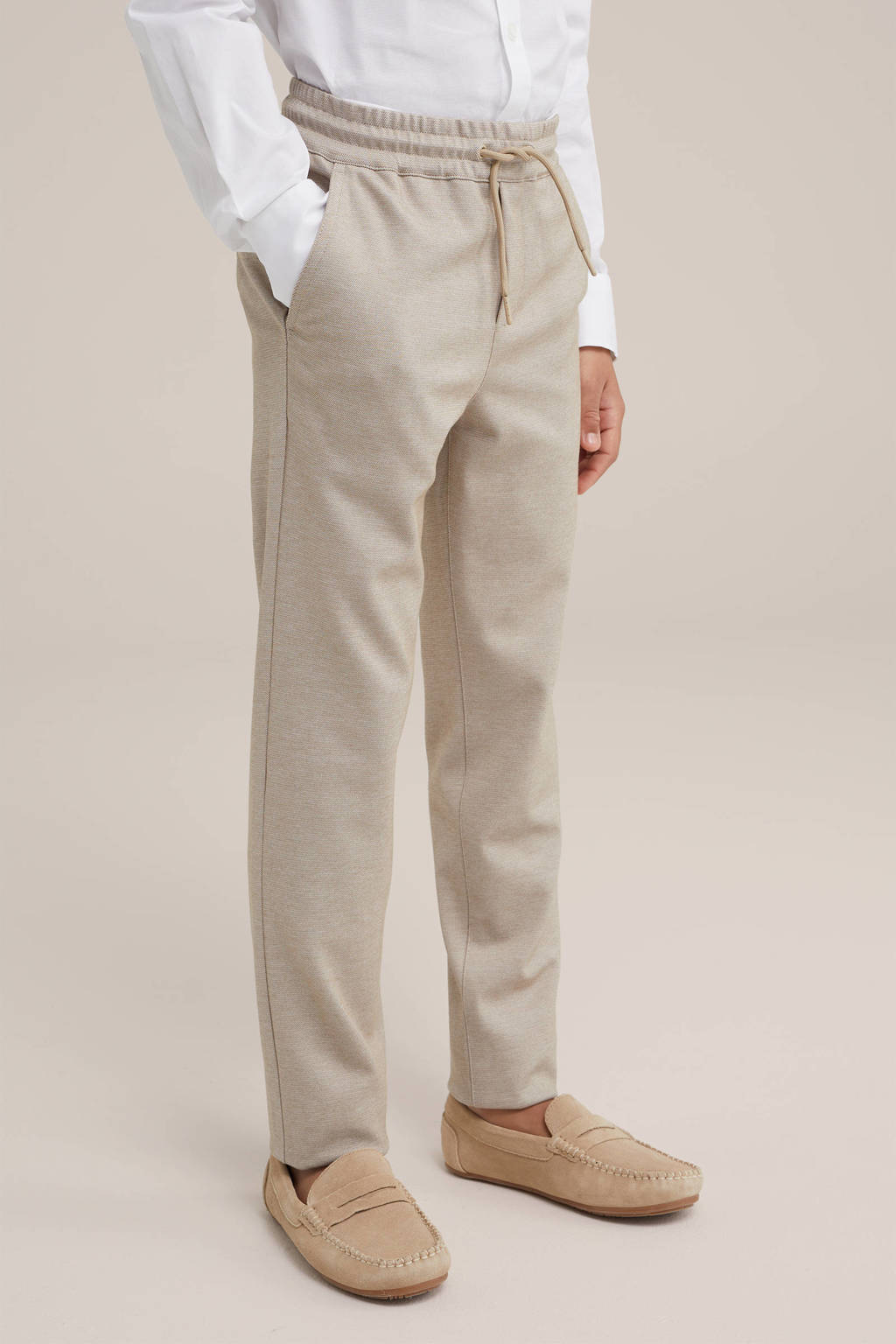 WE Fashion gemêleerde slim fit broek zand