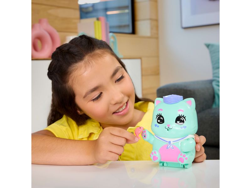 Polly Pocket Spielset Matrosenkatze Schatulle Spielzeug-Set für unterwegs mit Zubehör für Mode und Essen