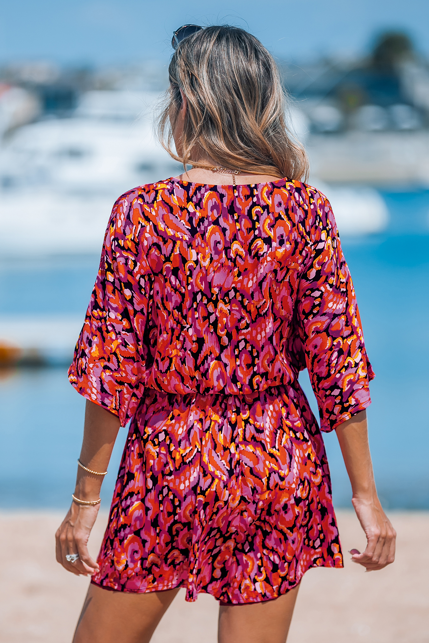 Combishort à col en V boho rose