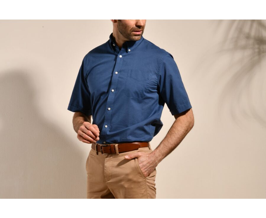 Chemise coton et lin indigo - Poche poitrine - COLTEN MC
