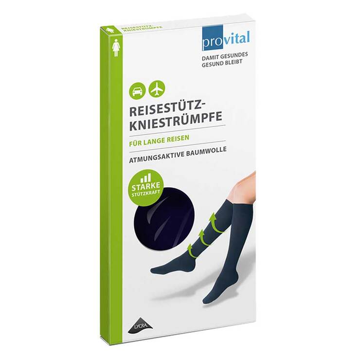 Provital Reisekniestrümpfe Größe 35 - 38 marine Baumwolle, 2 St