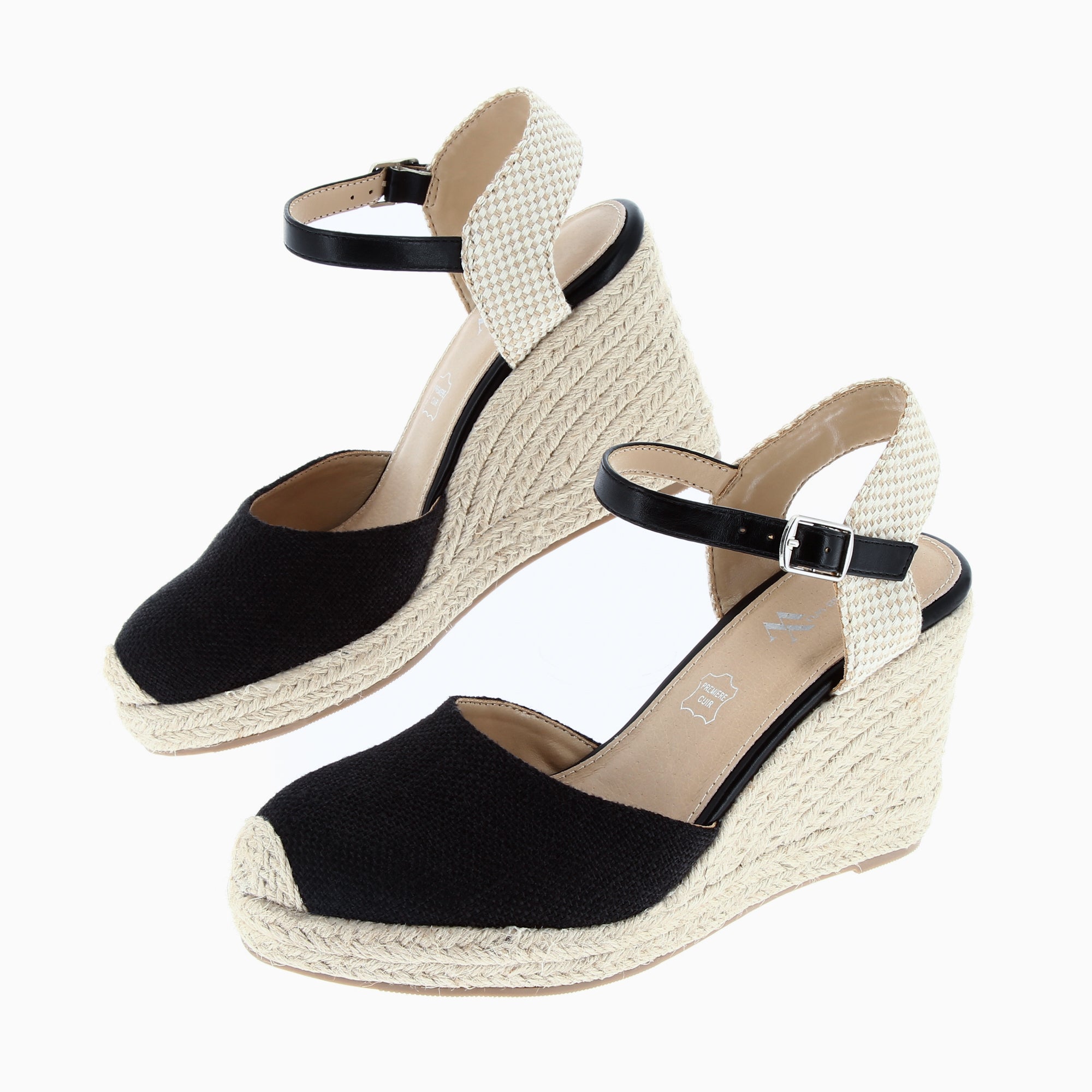Sandales à talon, Compensées-Sandales compensées Lilou noires effet tissé