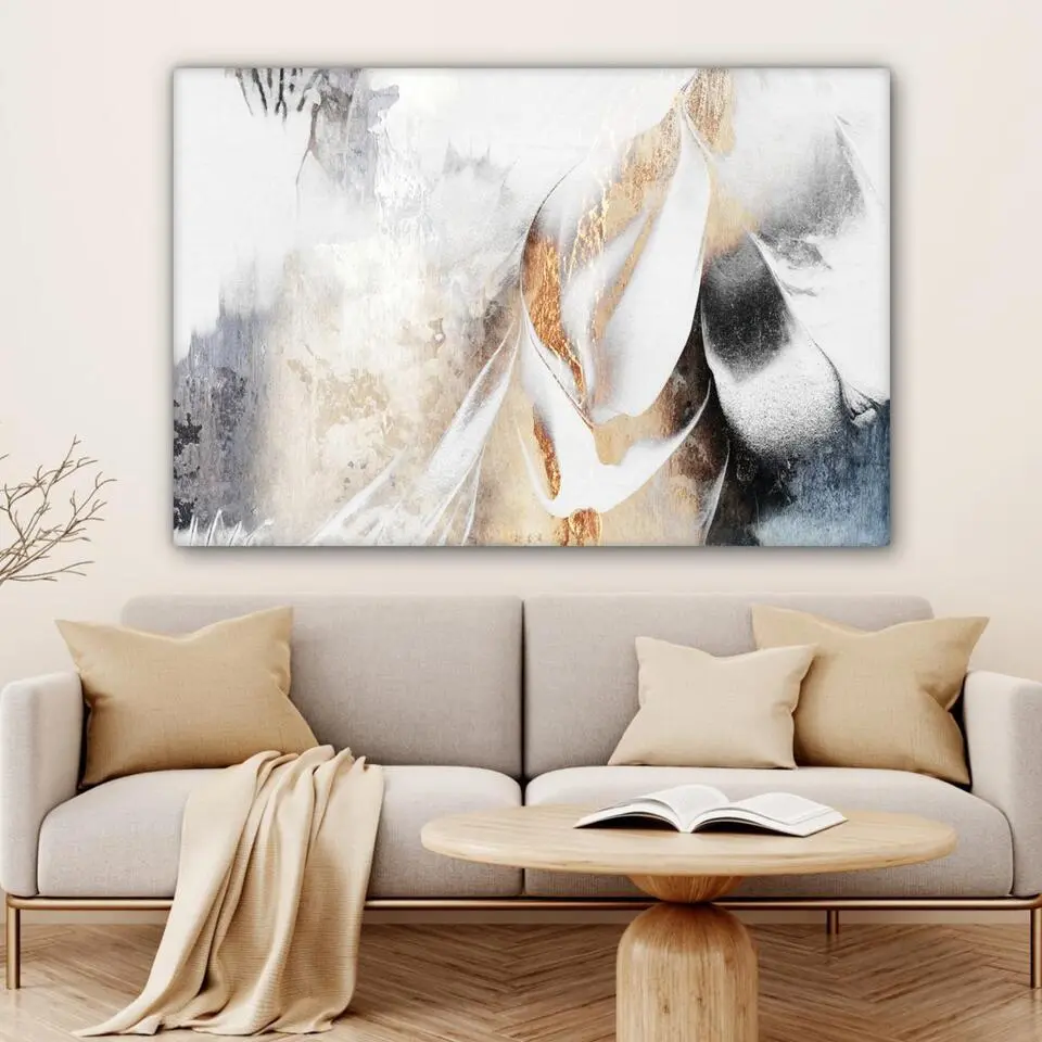 MuchoWow Canvas Schilderij 120x80cm Luxe Abstract Goud Wit