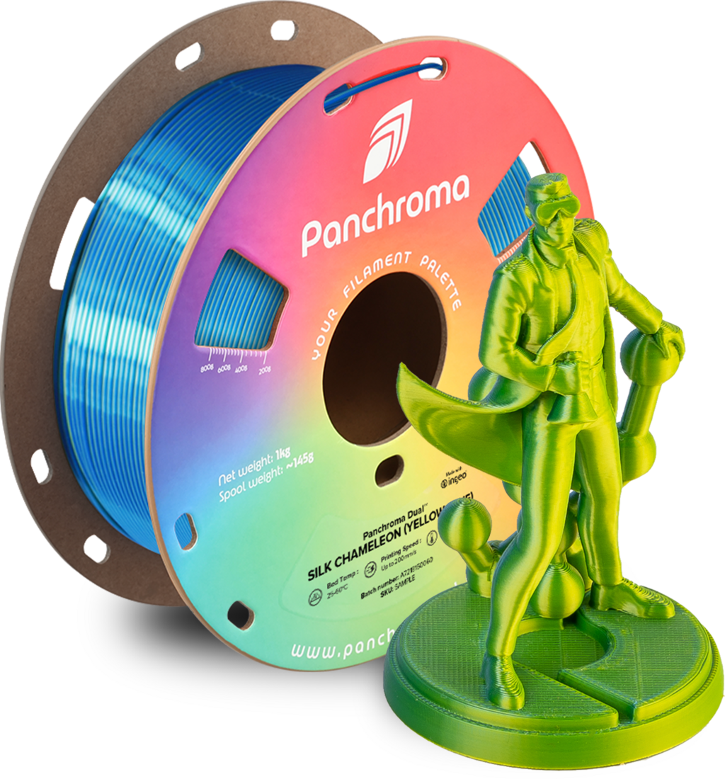 Polymaker  Panchroma™ PLA Dual Silk Chameleon (Yellow-Blue), 1,75 mm / 1000 g    Zweifarbige Magie mit Seidenglanz in Chameleon