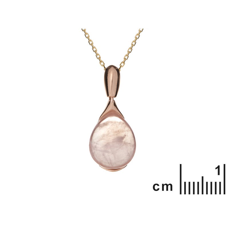 PENDENTIF QUARTZ ROSE ARGENT DORE