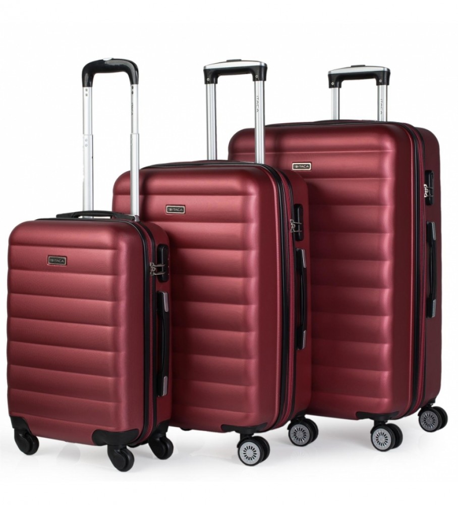 Conjunto de malas rígidas de viagem ITACA com 4 rodas, modelo 71200, cor bordô - 55 x 65 x 75 cm -