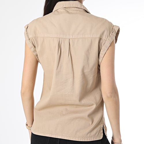 Veste Jean Sans Manches Femme Beige