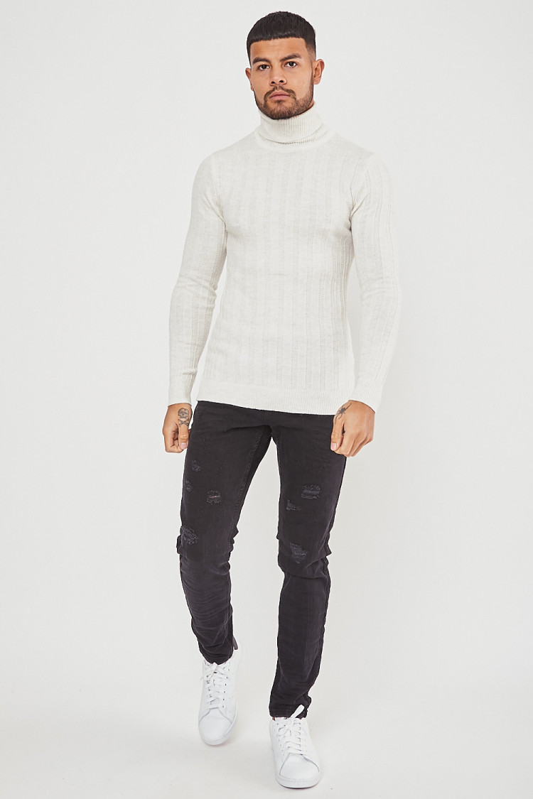 Pull col roulé écru en maille