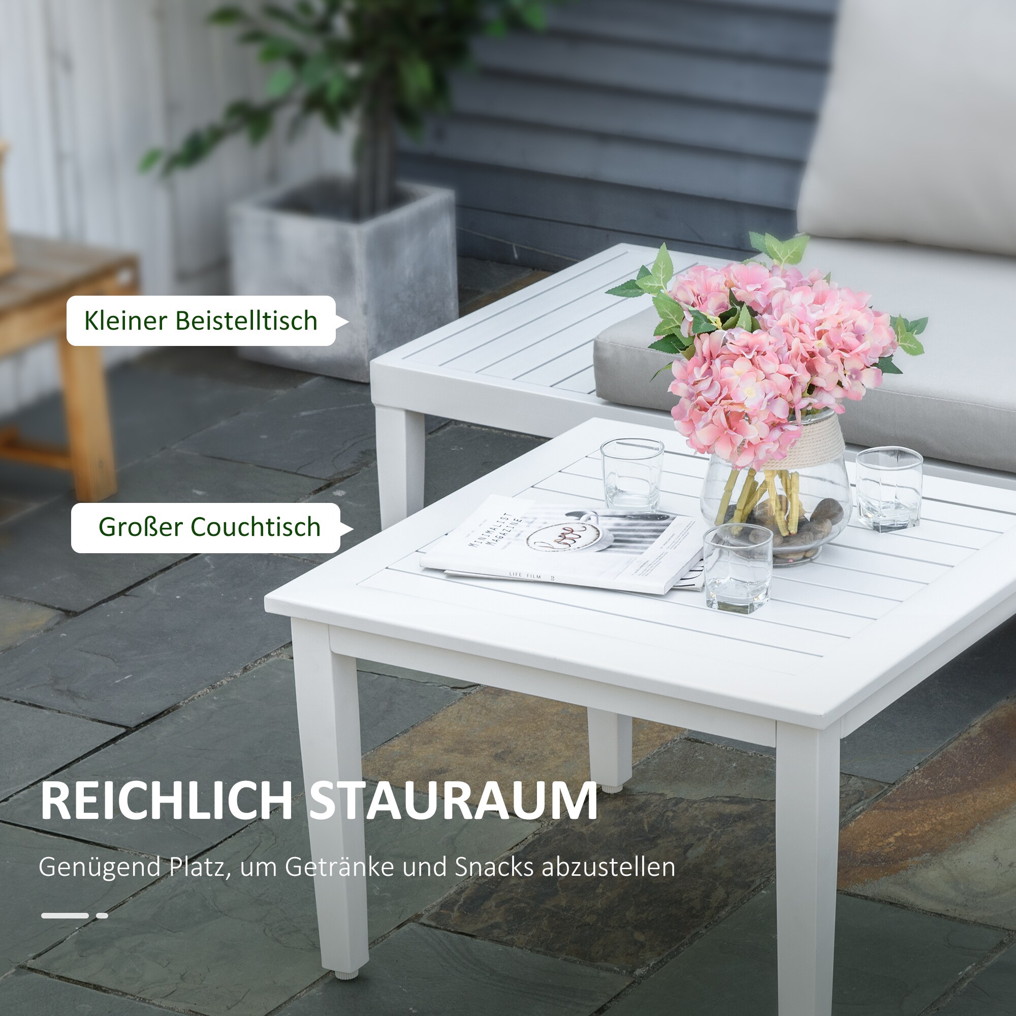 Outsunny Gartenmöbel-Set mit waschbaren Polsterkissen beige 173L x 77B x 71H cm