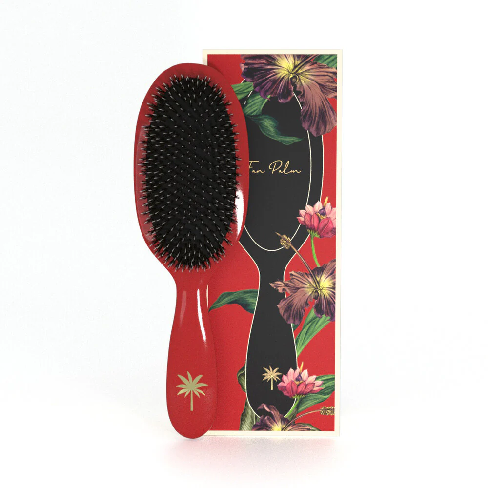 Fan Palm  Medium Vildsvinehår & nylon hårbørste, Red Poppy - Gloss Red