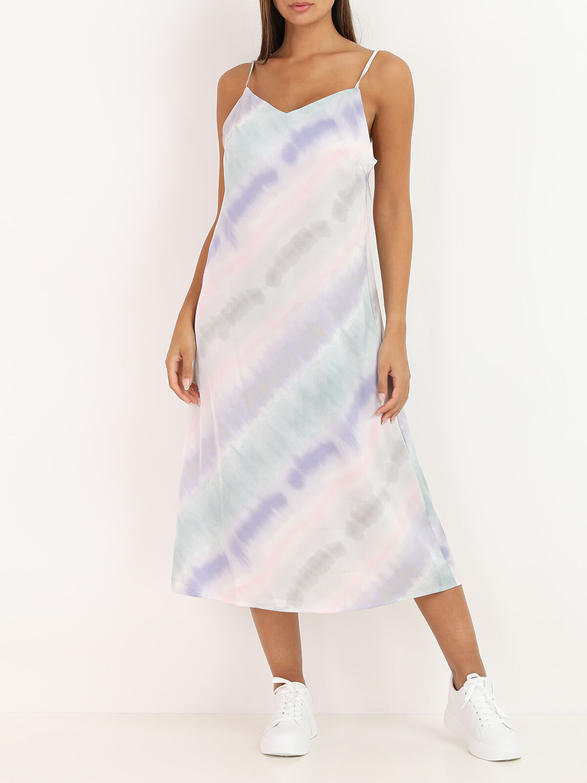 Robe mi-longue satiné à tie and dye- Violet