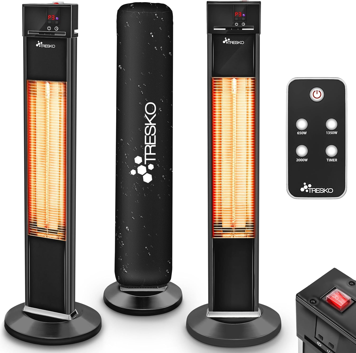 TRESKO Infrarot Stand-Heizstrahler 2000W mit Fernbedienung | Wärmestrahler Terrasse elektrisch mit 3 Heizstufen | Terrassenstrahler Innen & Außen | Infrarotstrahler mit LED-Anzeige