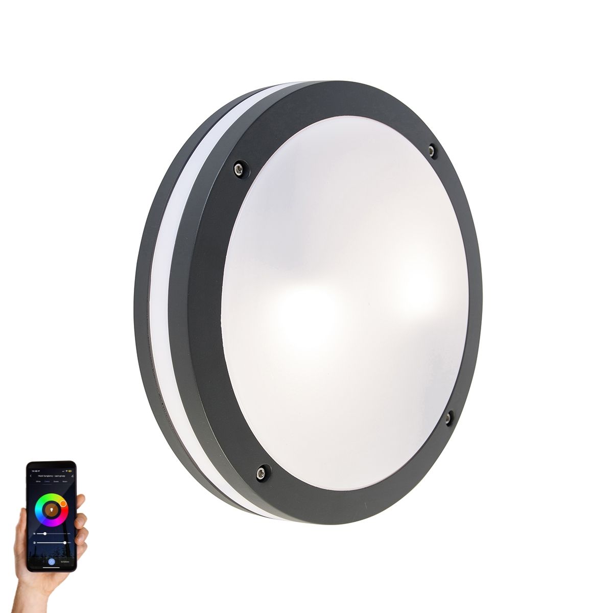 Smart wand- en plafondlamp donkergrijs incl. Wifi A60 - Glow