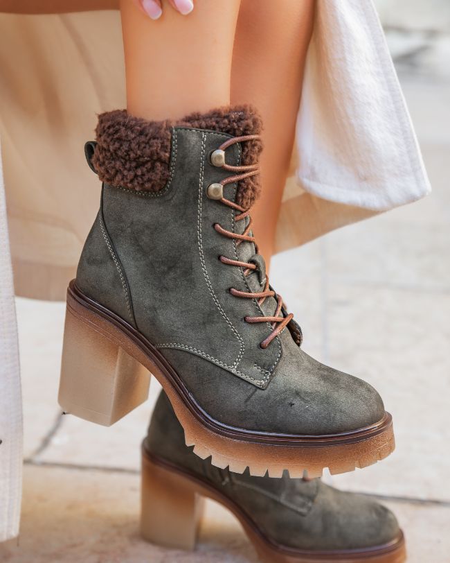 Bottines femme kaki rangers à talon - Maiwenn