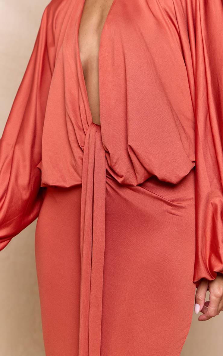 Orange Robe Maxi Drapée À Manches Chauve-souris En Jersey Doux