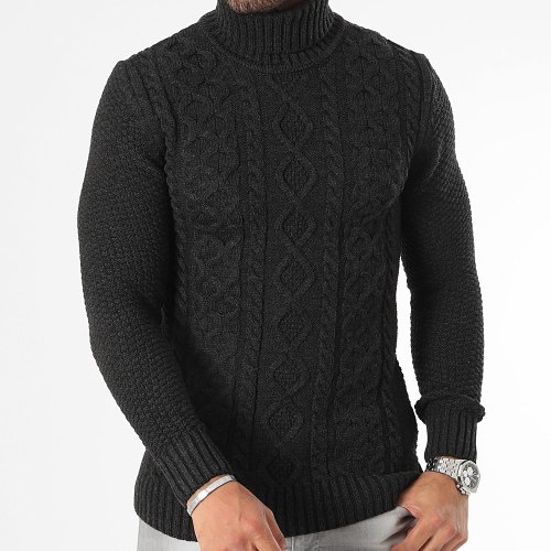 Pull Col Roulé Torsades 0380 Gris Anthracite Chiné