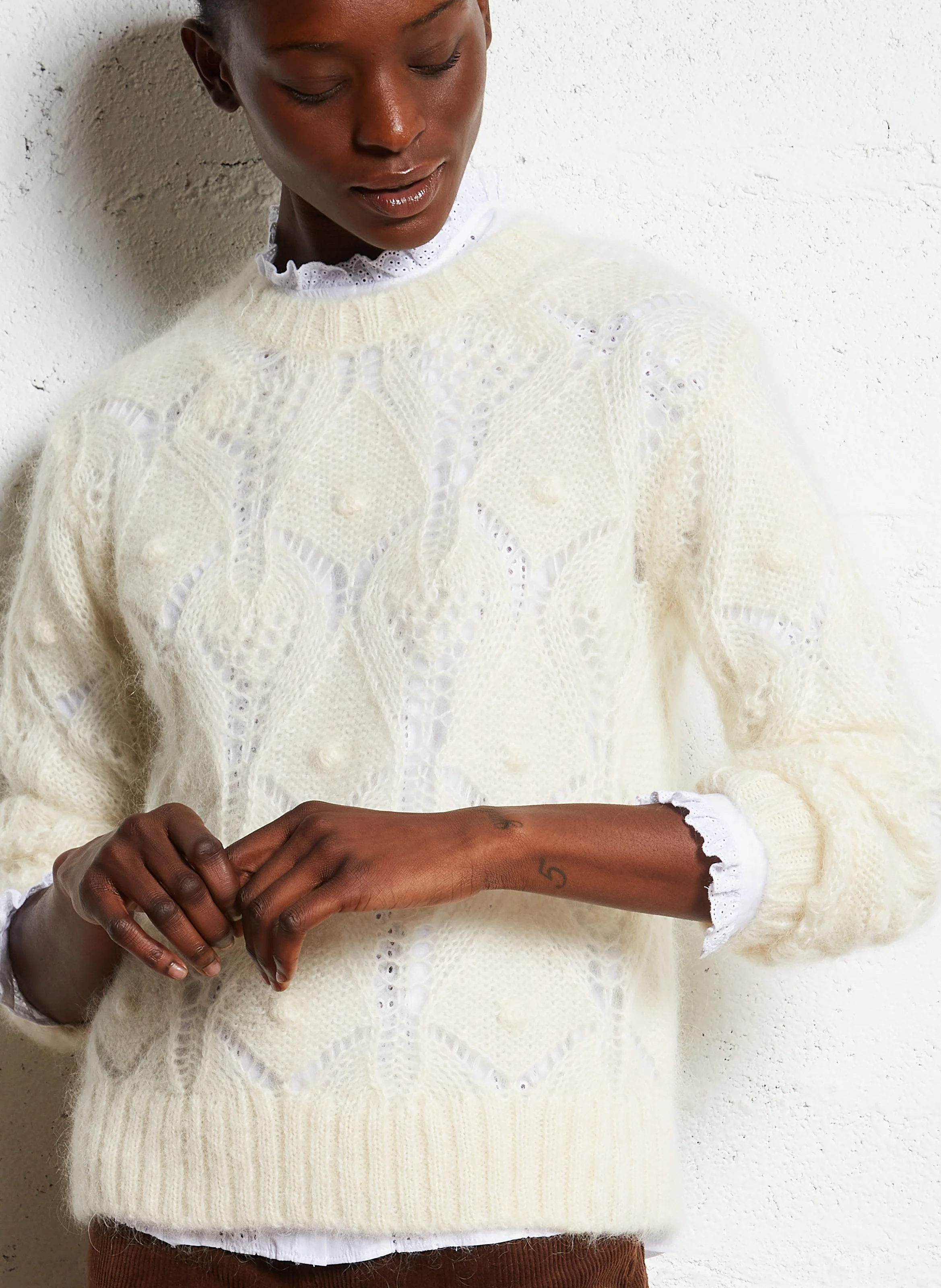 MADELIN - Pull col rond en laine mélangée | Blanc